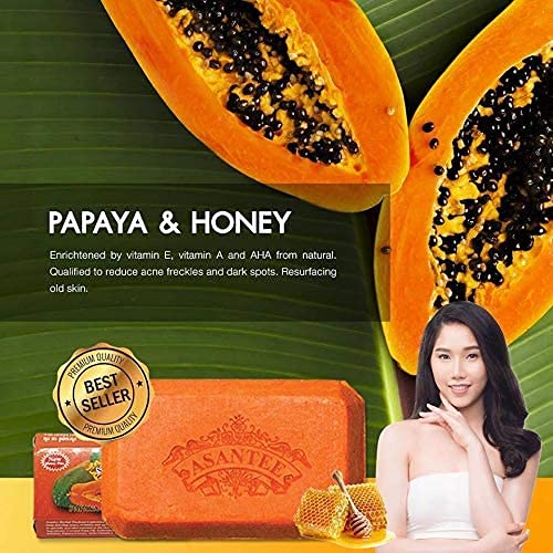 Asantee Thai Papaya Herbal Skin Whitening Soap 135g (Pack of 4)